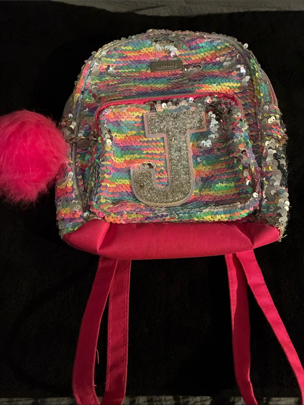 Justice Sequin Kids Backpack with Glitter 'J' and Hot Pink Accents